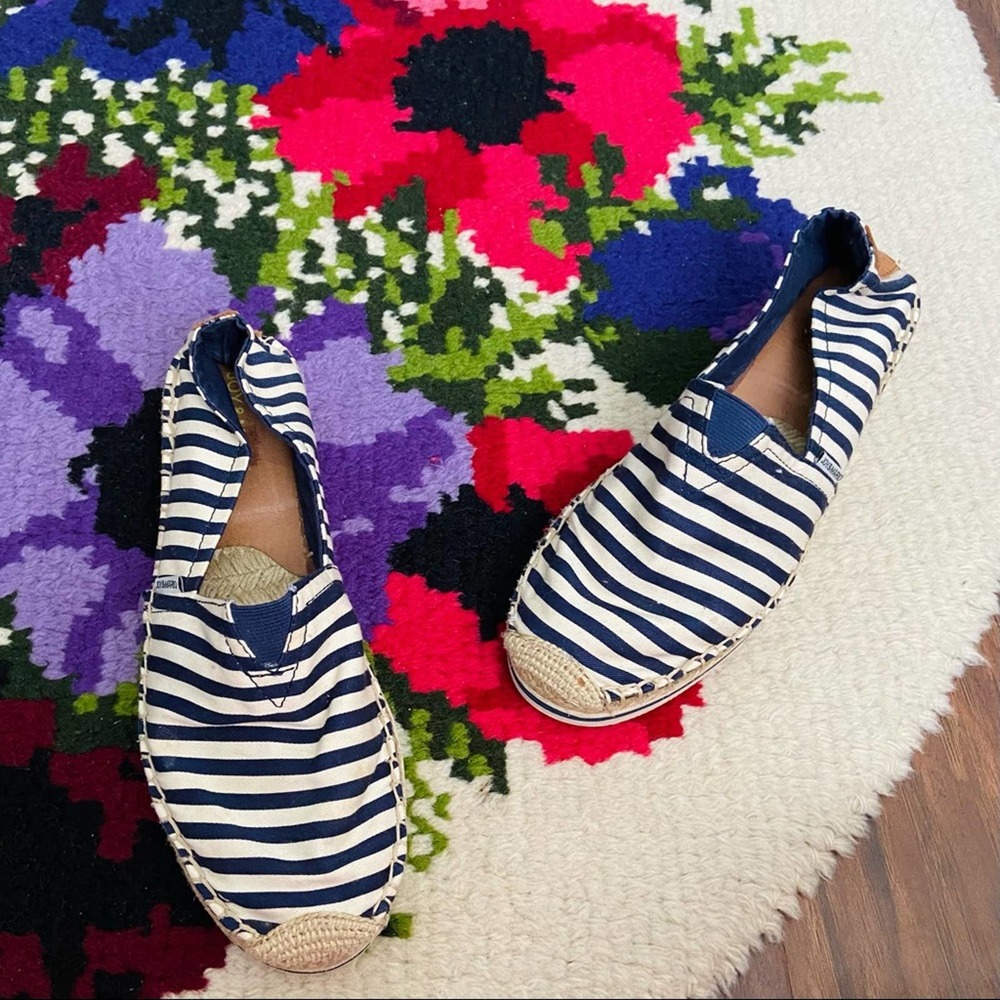 Joy & Mario Navy Striped Espadrille Flat Slip Ons Size 8.5